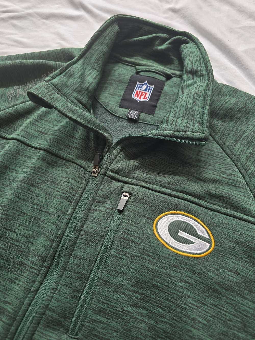 Green Bay Packers NFL Men’s XL Full Zip Jacket Green Heathered Fleece